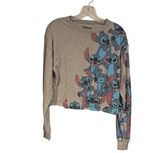 Disney Stitch Long Sleeve‎ Crop Top Gray Graphic Print XS/XC